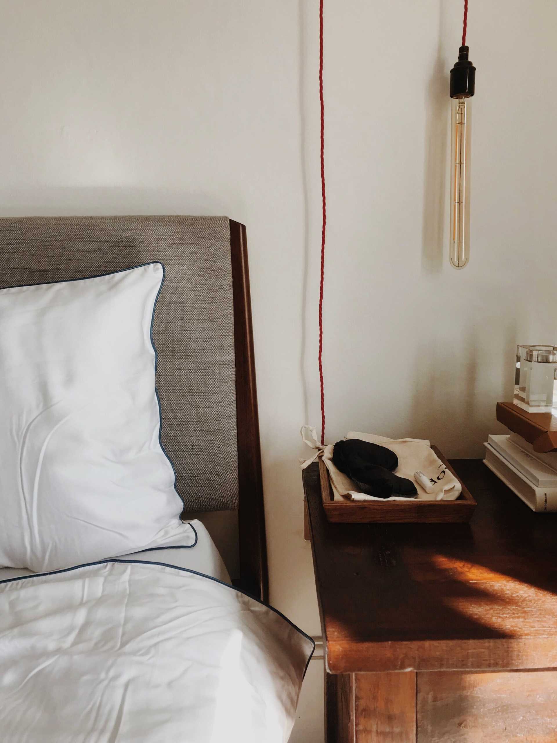 picture of bamboo bedding and side table